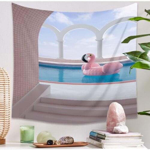 Ins Wind Small Fresh Swimming Pool 3D Printed Tapestry Wall Hanging Decor Room Background Wall Cloth Art Painting Thin Blanket