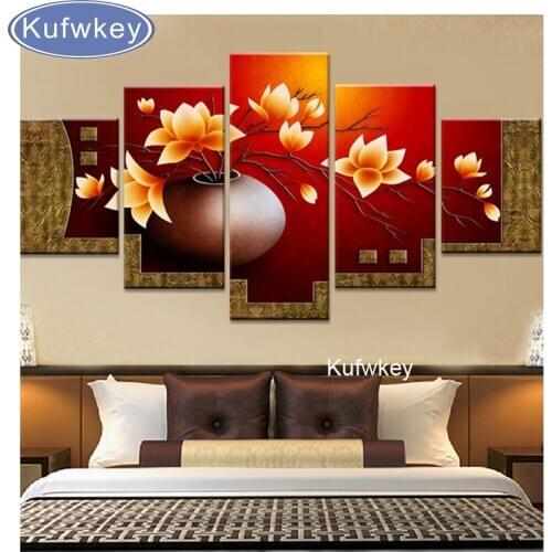 5pcs magnolia flower vase diy diamond painting cross stitch full square drill diamond embroidery multi-pictures home decoration