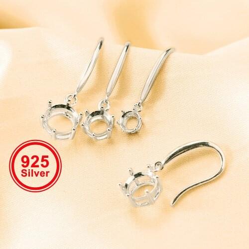 5-8MM Round Solid 925 Sterling Silver DIY Prong Hook Earrings Settings Bezel for Moissanite Stone 1702196