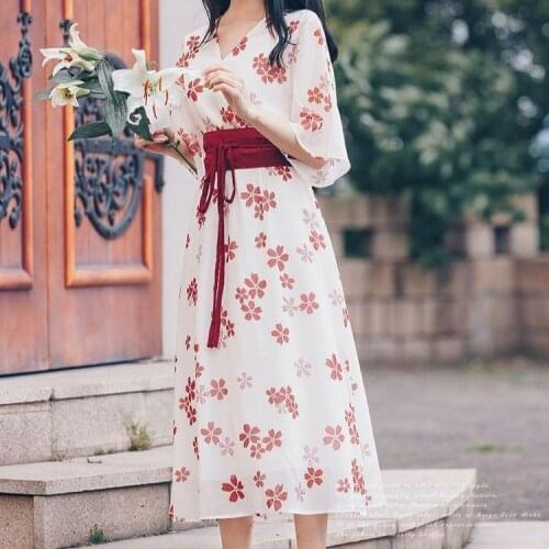 Summer Japanese WomenS Harajuku Cute Floral Elegant Beach Suit Half-Sleeved WomenS Thin Banquet Dress y2k V-Neck Long Skirt