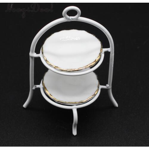 3pcs Miniature Metal Cake Stand Ceramic Dish Set Tableware for 1/12 Dolls House Kitchen Life Scenes Decoration