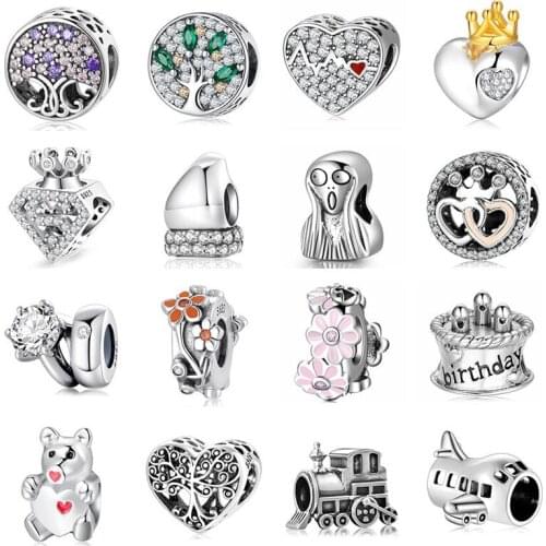 MEETSOFT Trendy 925 Sterling Silver color Tree Heart Flower Zircon Beads of DIY handmade Making Fine Jewelry Bracelect Accessory