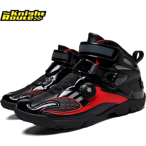 Black Red Motorcycle Boots For Motorcross Riding Boots Motocross Shoes Breathable Motorbike Moto Chopper Cruiser Biker Boots