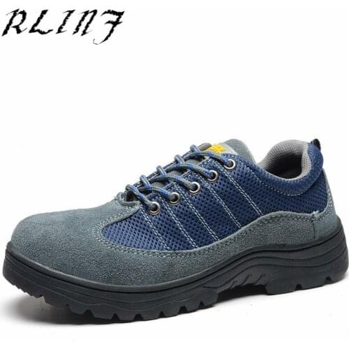 RLINF Mens summer breathable and deodorant leather work shoes anti-smashing stab-resistant safe and wearable protective shoes