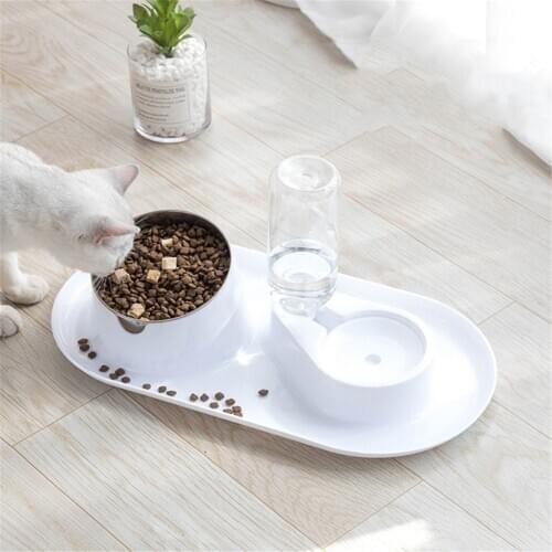 Tilted Cat Automatic Water Dispenser With Protection Cervical Puppy Dog Stainless Steel Food Container Anti-splash Pet Feeder