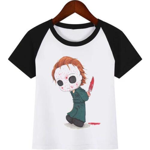 New Cartoon Fashion Jacted Up Michael Myers Animal Funny Print Children T-shirt Baby Kids Funny Clothes Children Summer T-shirt