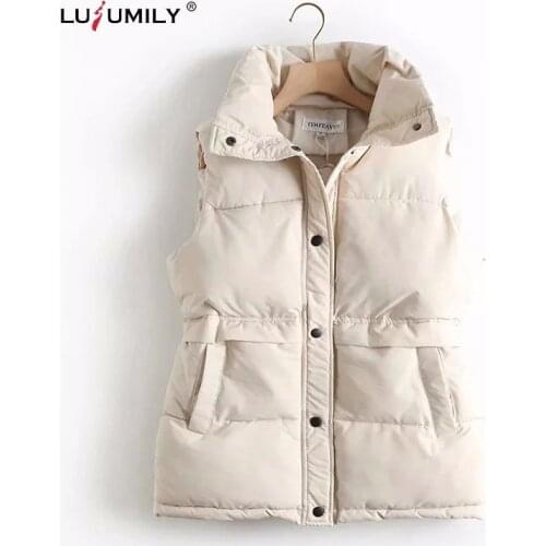 Lusumily New Winter 2020 Korean Style Women Vest Sleeveless Cotton Coat Keep Warm Waistcoat Female Snow Vest Loose Thick Vest