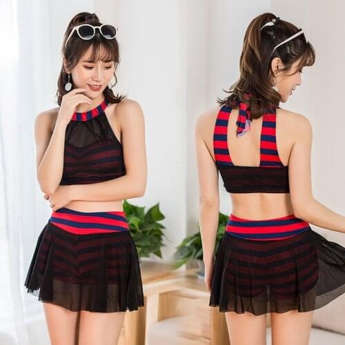 2021 New Fashion Split Swimsuit Ladies Halter Boxer Skirt Two-piece Conservative High Waist Swimsuit