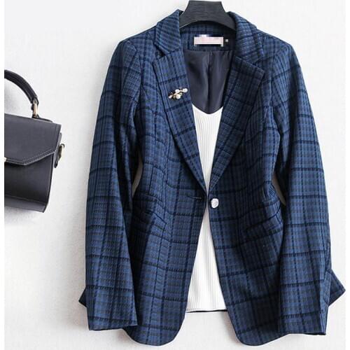 2021 Autumn New Black And White Blazer Women Plaid Suit Womens Coat Blazer Feminino Plus Size 3xl Blue Elegant Womens Blazers