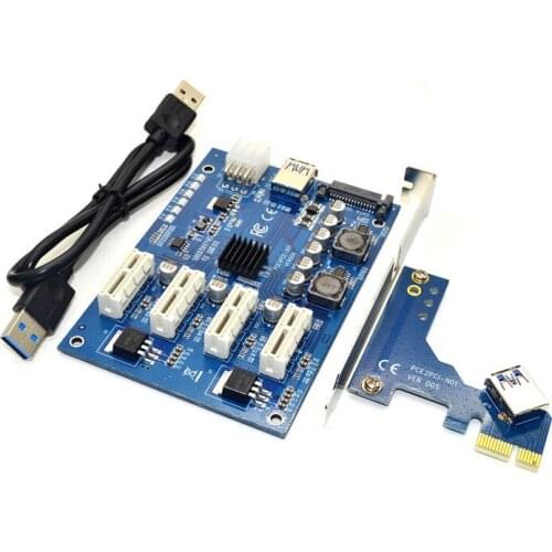 PCI-E X1 to 4PCI-E X16 Expansion Kit 1 to 4 Port PCI Express Switch Multiplier HUB 6pin sata USB Riser Card for BTC Miner Mining