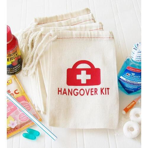 Personalized wedding Party first aid Survival Hangover Kit jewelry favor muslin Bags Bachelorette hen bridal shower favors
