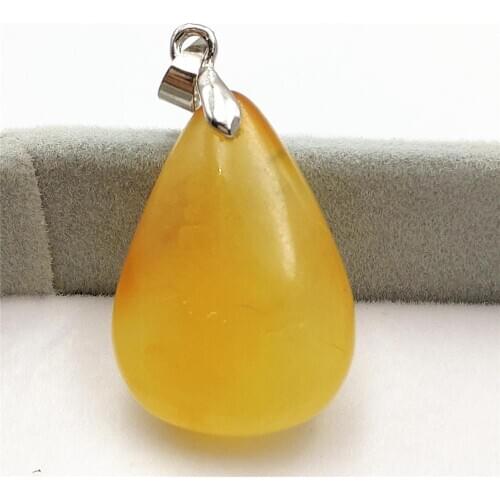 Genuine Natural Yellow Amber Water Drop Pendant 26x17x9mm For Women Men Jewelry Reiki Stone Burma AAAAAA