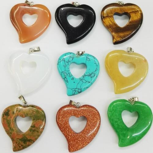 Heart natural stone pendants for Jewelry making Hollow charms mixed trendy accessories 12pcs/lot free shipping Wholesale