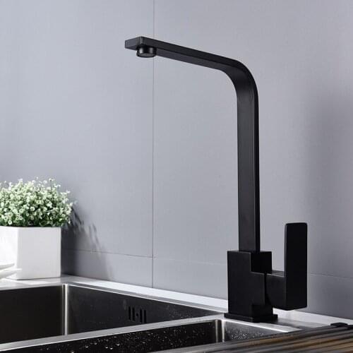 Black Stainless Steel Lead Free Kitchen Faucet 360 Degree Rotate Squar Kitchen Sink Tap Cold Hot Water Mixer Tap Sink Crane