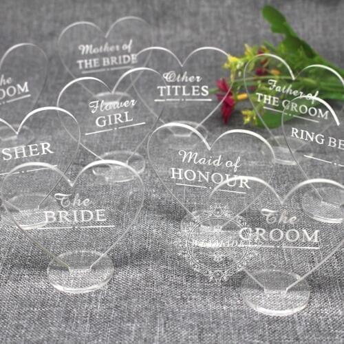 Custom Engraved Wedding Clear Place Setting Name Plaques Table Decorations Personalized Party Heart Place Card Centerpiece Decor