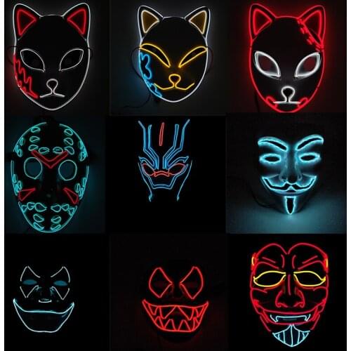 Luminous Anonymous Face Mask Cosplay Cartoon And Movie Characters Glowing EL Wire Mask For Halloween Carnival