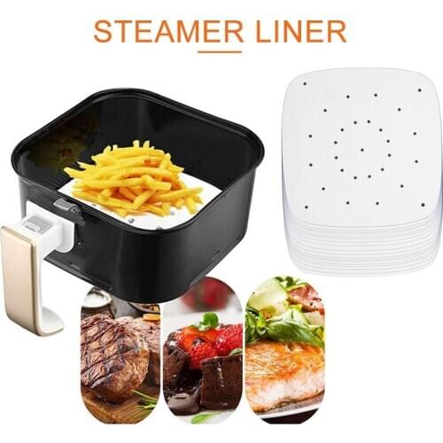 100Pc/Bag Air Fryer Steamer Liners Premium Perforated Wood Pulp Papers Non-Stick Steaming Basket Mat Baking Cooking Kitchen Tool