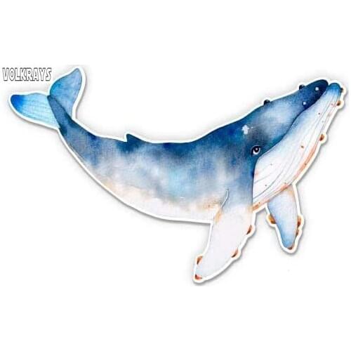 Volkrays Whale Watercolor Beautiful Vinyl Car Sticker Waterproof Decal for Auto Laptop I-Pad Phone Helmet Hard Hat,7cm*7cm
