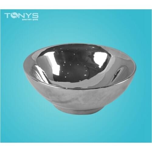 KTV High-end Place Basin Silver Color Ceramic Circular Basin Home Handbasin Countertop Washbasin Bathroom Circle Sinks +Drainer