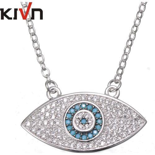 KIVN Jewelry Turkish Blue eye CZ Cubic Zirconia Womens Girls Bridal Wedding Pendant Necklaces Birthday Gifts 10pcs Lot Wholesale