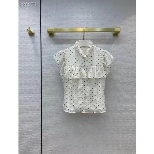 2021 New Autumn High-end Casual Short Sleeve Shirts Women Print Streetwear Ruffles Single Breasted Runway Blouse Shirt