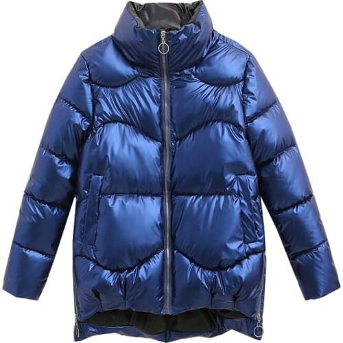 Womens Winter Jackets Coats 2020 New Shiny Short Solid Color Stand Collar Korean Zipper Commuting Womens Winter Clothing J053