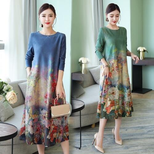 Women Dress Autumn 2019 Robe Vintage Femme Retro Dress Midi Elegant Chinese Dresses Print Floral Ao Dai Vietnam Dress TA1663