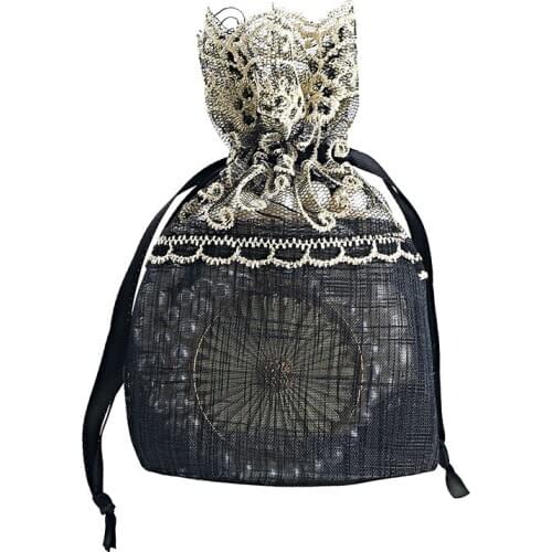1 Pc Black Color Jute Gift Bag Cloth Drawstring Wave Lace Bag for DIY Sundry Craft Pouch Gift Candy Bag Wedding Party Decor Bag
