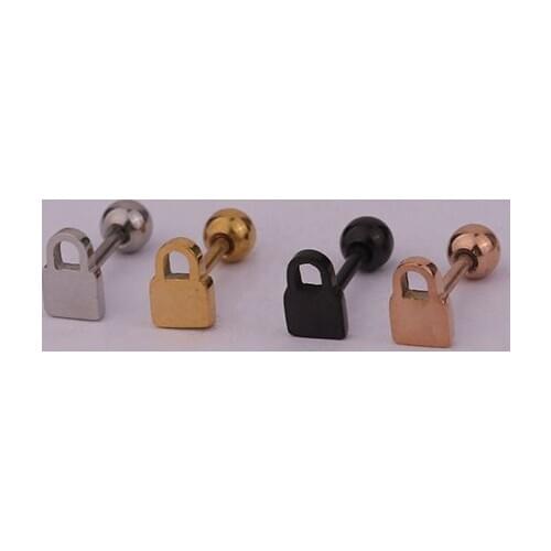 1 PCS Simple Cute Mini Lock Shape Stud Earring Trendy Small Black Gold Color Steel Helix Ear Cartilage Cuff Jewelry