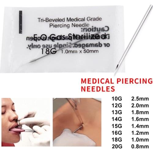 100PCS Disposable Medical Grade Body Piercing Needle For Tool Kit For Ear Nose Navel 12G