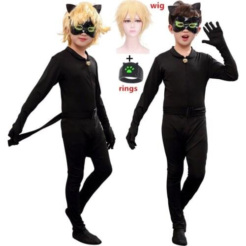 2021 Halloween Anime Child Black Boys Cat With Tail Mask Cosplay Costume rings Christmas Jumpsuit Girls Super Heroes Cosplay