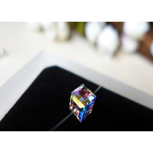 925 Sterling Silver Crystal Cube Necklace Fish Line Necklaces Bling Bling Pendants for women collares color Jewelry