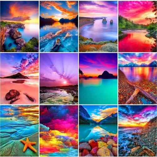 EverShine 5D DIY Diamond Mosaic Sunset Full Square Drill Diamond Painting Seaside Cross Stitch Embroidery Landscape Wall Decor