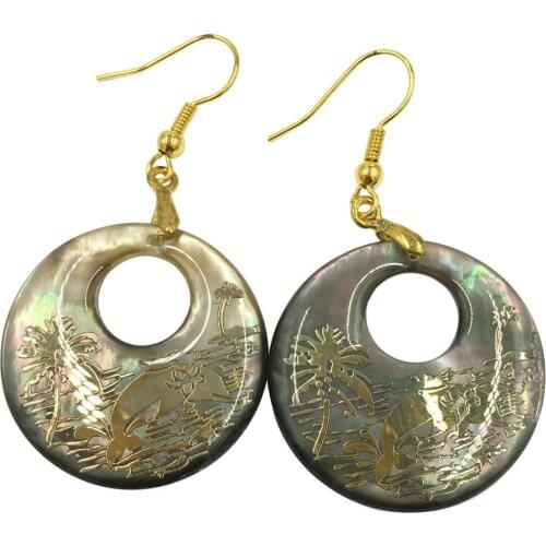 Free Shipping Women Fashion Jewelry Black Mother of pearl Shell Dolphin beads Earring 1Pair C8360