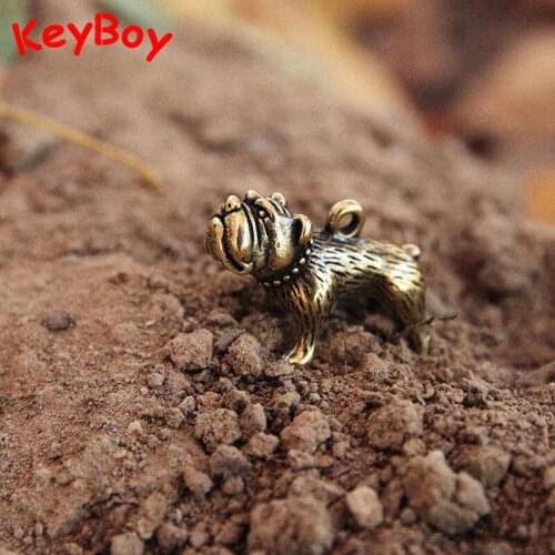 Small Bulldog Keychain Cute Puppy Figurines Pendants Jewelry Vintage Brass Dog Car Key Chain Hanging DIY Accessories Child Gifts