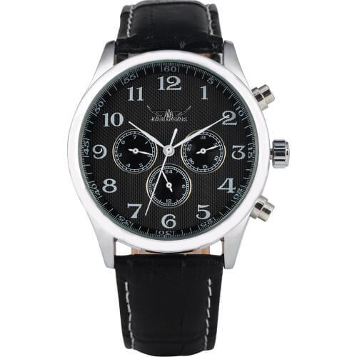 Mens Watch Automatic-self-winding Mechanical Watch Business Stainless Steel Skeleton Arabic Dial Calendar Display