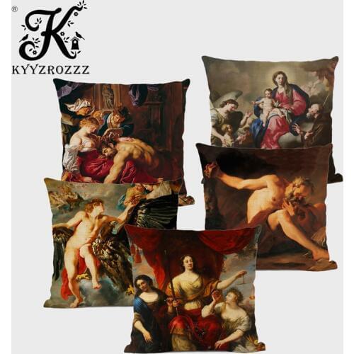Oil Painting Decorative Cushion Cover Greek Mythology Zeus Athena Great Man of The West Napoleon Jesus Oil Painting Pillowcase