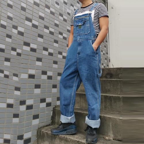Jeans Men Mens Denim Overalls Mens Overalls Jumpsuit Large size strap Straight pants Blue jeans More sizes 30-44 46