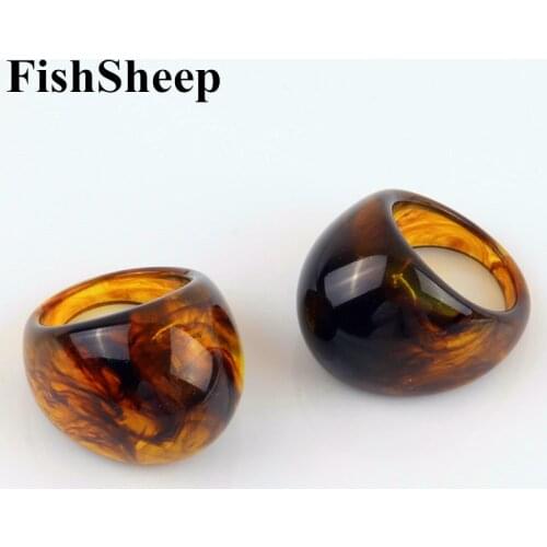 FishSheep Vintage New Resin Tortoiseshell Rings For Women Colorful Big Round Plastic Rings Girls Party Jewelry 2021 Gifts