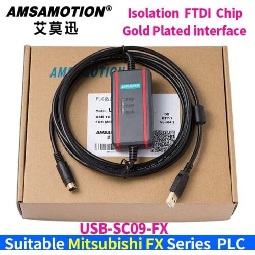 FTDI Isolation Chip USB-SC09-FX Programming Cable For Mitsubishi FX1N/FX2N/FX1S/FX3U Series PLC