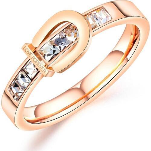 Hot Sale Stainless Steel Inlay Stone Rose Gold Ring Fashion LOVE-FOREVERs Ring