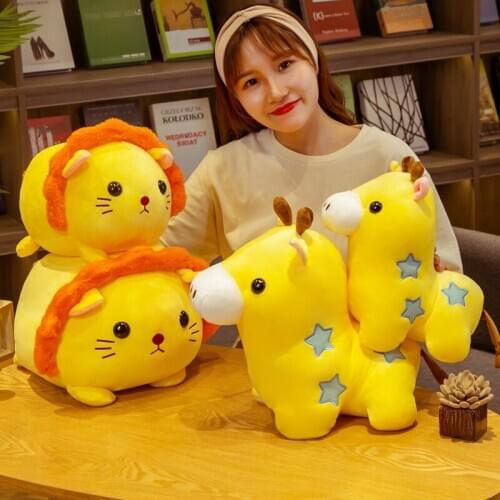 Kawaii Zoo Animals Plush Toys Cute Yellow Lion&Giraffe Plush Stuffed Doll for Kids Baby Appease Toy Girls Lovely Birthday Gift
