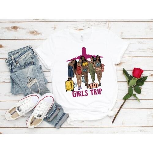 Summer 2021 Girls Trip Tshirt Women Black Girls Best Friends Sisters Melanin Girlfriends Vacation Travel T Shrit Traveler Gift
