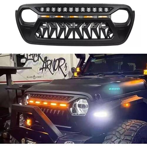 Matte Grill Front Bumper Grills With LED Light Grille For Jeep Wrangler JL/JT 2018-2021 Car Off-road Modification Parts