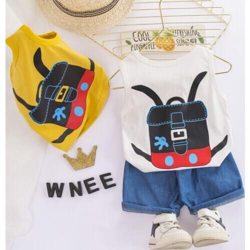 New Children Cartoon Summer Baby Boys Clothes bags Vest Lattice Shorts 2Pcs/sets Infant Outfit Kids Fashion Toddler Tracksuits