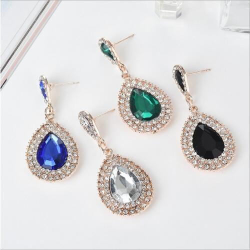 Fashion Women Long Teardrop Drop Rhinestone Crystal Dangle Earrings Jewelry Popular Classic Sweet delicate Earrings