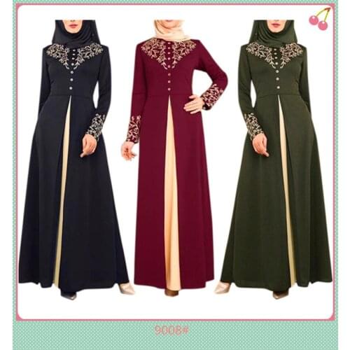 Musilm Muslim Long Dress Middle East Bronzing Patchwork Long Dress Contrast Color Slim Fit Elegant Dress woman abaya dress
