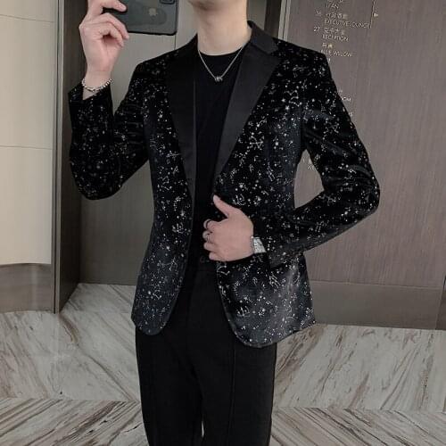 Men Blazers British Style Slim Printed Blazer Masculino Wedding Business Casual Suit Jacket Streetwear Social Coat Ropa Hombre