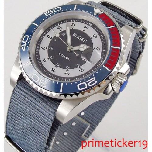 Black white dial blue red ceramic bezel 40mm sapphire glass date automatic movement mens watch nylon strap