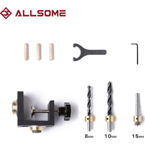 ALLSOME 3 in 1 Adjustable Doweling Jig Hole Drilling Guide Locator Woodworking Pocket Fixture Wood Plate Hole Drilling Punching
